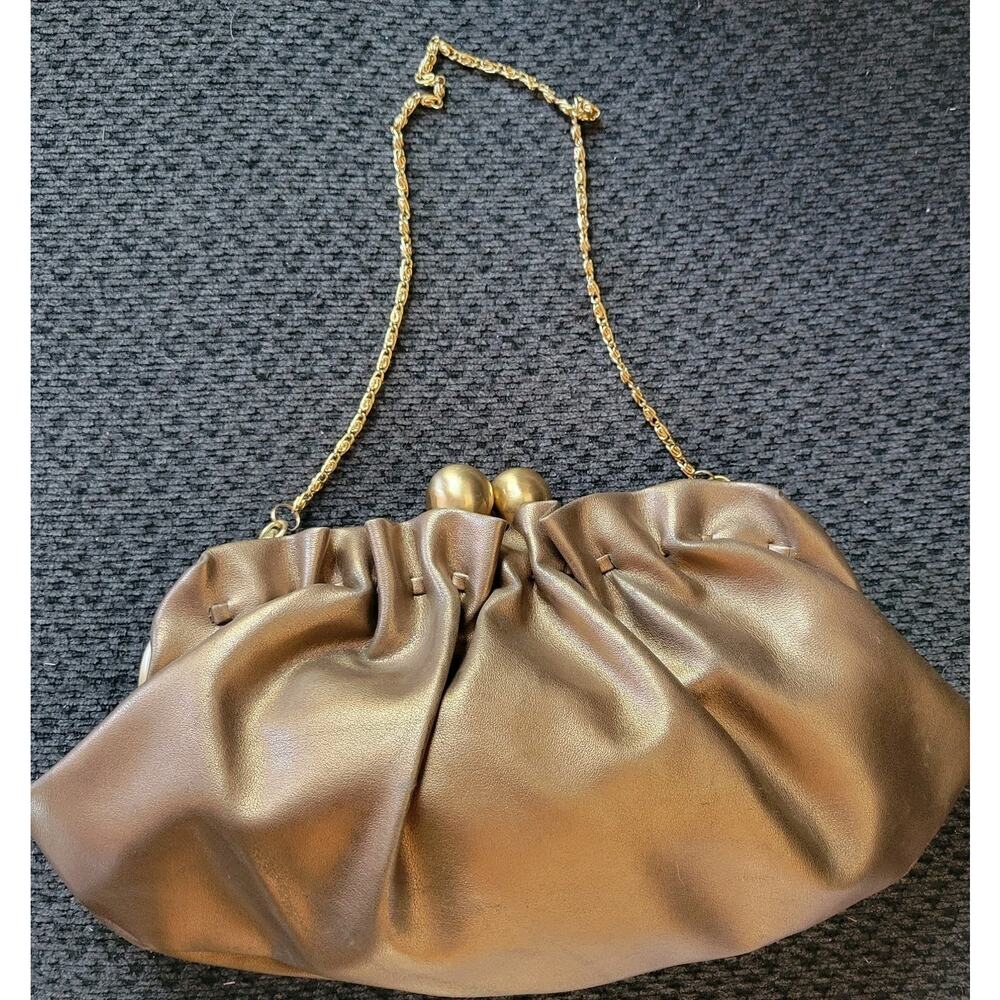 Aldo Gold Metallic Chain Top Handle Clutch Bag Prom Party Clam Clasp